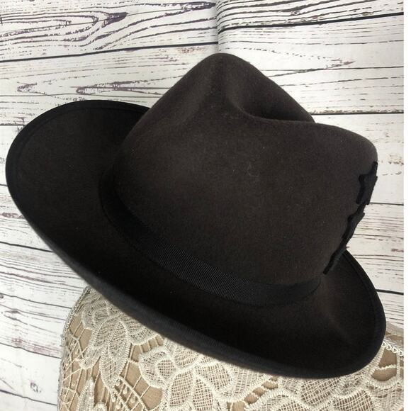 John Callanan Legacy brown wool Fedora hat with 3 stars on side main image 9